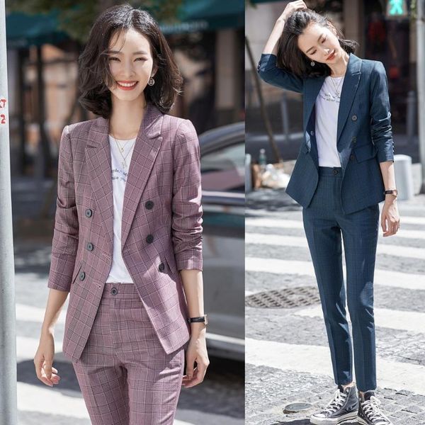 

fashion blazer women business suits ladies pant and jackets sets work elegant pantsuits office uniform styles, White