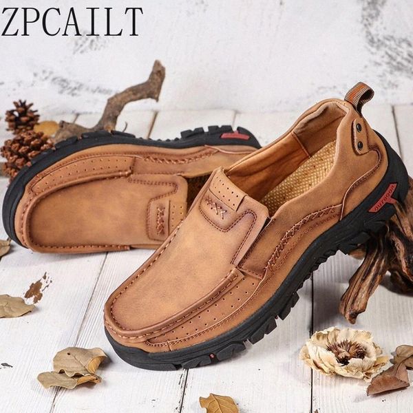 

handmade genuine leather classic retro men comfy slip-on casual shoes man outdoor flat loafers male office business dress 39-48 #c50x, Black
