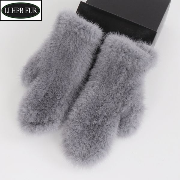 

new outdoor women real mink fur gloves girls knitted good elastic mink fur gloves winter warm soft natural mink fur mittens 201021, Blue;gray
