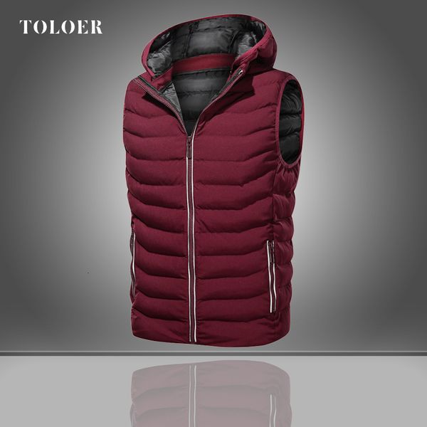 

2021 new sleeveless vest jacket men casual hooded male winter outwear solid warm coat mens work down padding vests waistcoat lgm8, Black;white