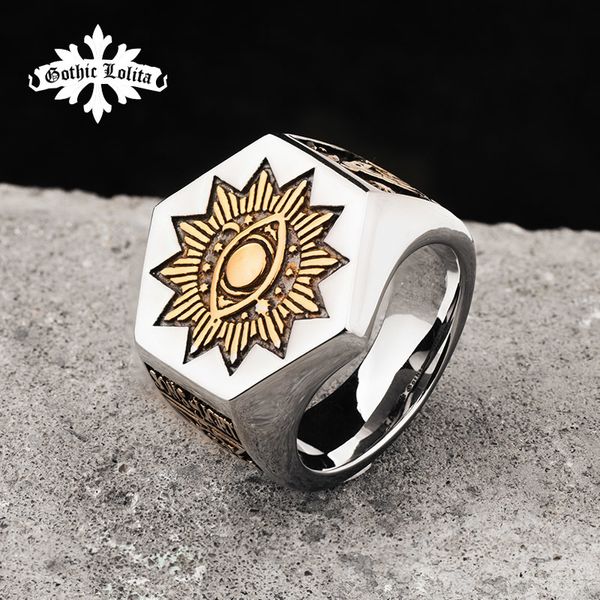 

The Sun Devil Eyes Hexagon Masonic Ring For Men Stainless Steel Freemason Totem Jewelry Hippop Street Culture Mygrillz J190716