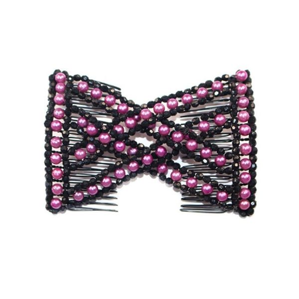 

women pearl beads elastic hair combs double slide magic bun diy hairstyle making tool metal novelty hair clip acc wmtkmv, Silver