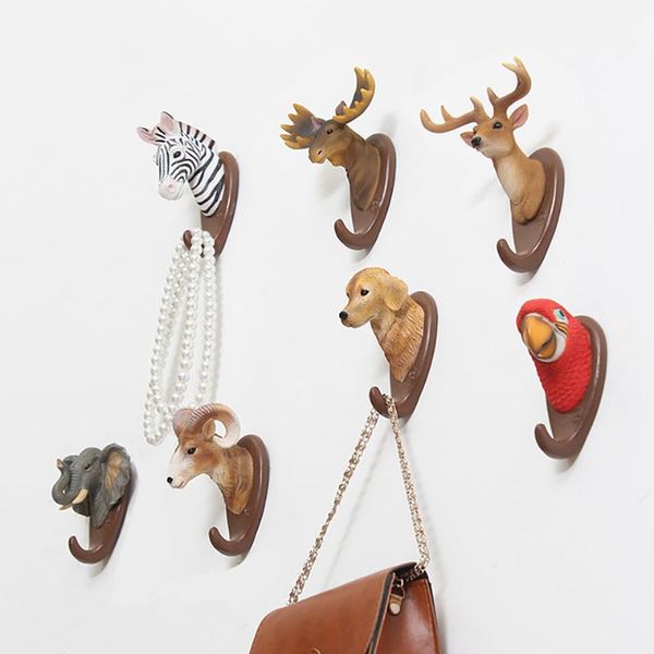 

hooks & rails 1pc nordic creative 3d animal head robe hook wall-mounted decorative key clothes storage hanger home supplies