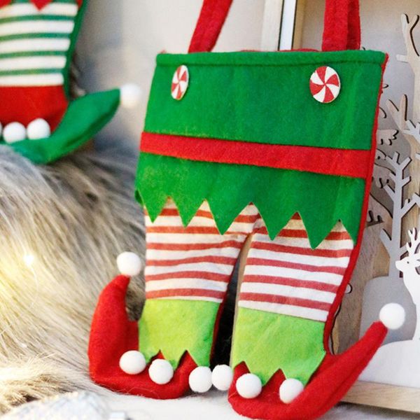 

christmas decorations santa clown feet candy gift bag year elf holiday party