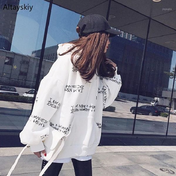 

hoodies women 2020 plus velvet winter printed loose soft all-match harajuku daily sweatshirts womens pullovers chic1, Black