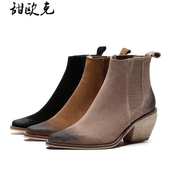 

leather vintage ankle boots for women high heel keep warm boots pointed toe winter fashion casual woman botas mujer, Black