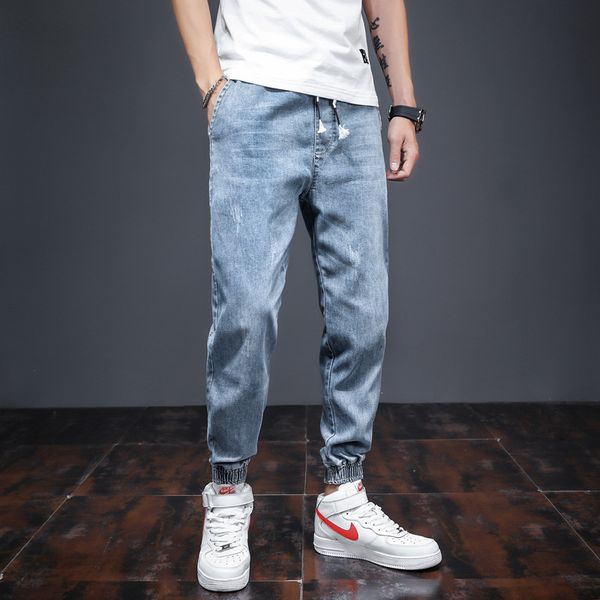 

men's pants 2020 korean large trend winter loose casual light color tooling corset harun jeans, Blue
