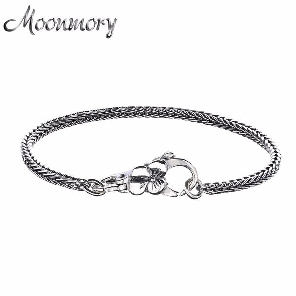 

moonmory real 925 sterling silver gray bracelet vintage style for europe popular diy jewelry plum buckle braceletq0111, Black