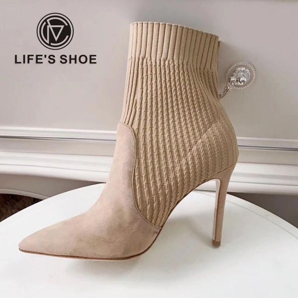 

5/8cm high leather high heel short boots pointed thin heel thin stitching elastic wool women's ankle boots black khaki