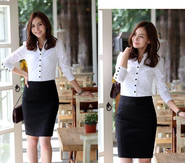 

Women's White New Autumn Occupational Workwear Tops Fashion Long Shirt Sleeve Z26k