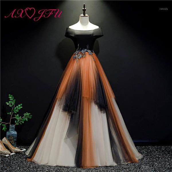 

axjfu princess black satin orange lace evening dress vintage boat neck beading blue pear flower lace black host evening dress1, White;black