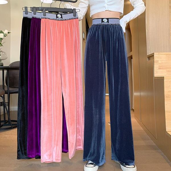 

women's pants & capris plus size 4xl fashion women straight lady purple velvet flannel wide leg loose slacks female winter stretch blue, Black;white