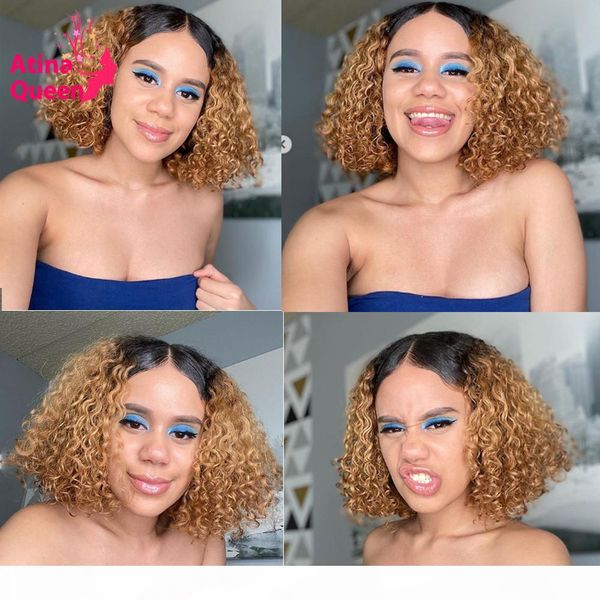 

short bob pixie cut wig ombre colored 13x6 water wave lace front wig preplucked remy honey blonde hd lace frontal wig for women, Black
