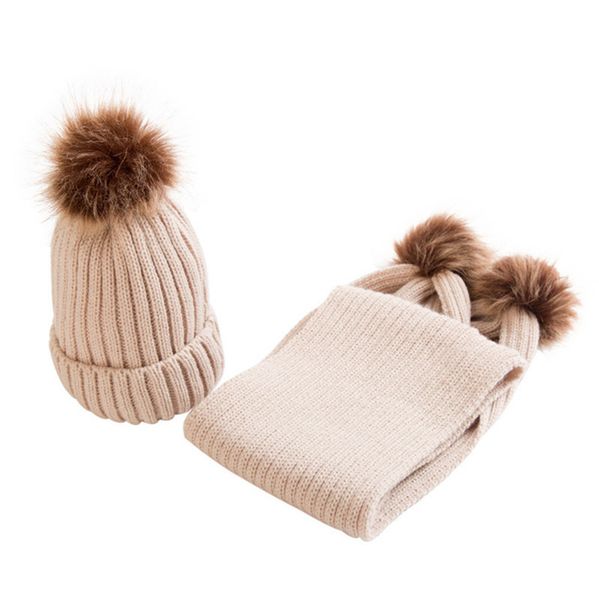 

2021 children beanies+ scarf two piece suit winter warm infant newborn kids baby knitted beanie skull cap pom pom crochet hats sets ly1013, Yellow