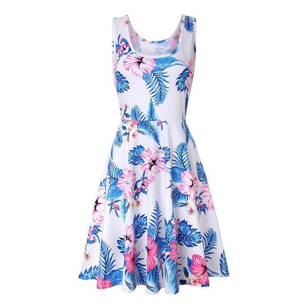 

femme print sundress new summer sweet sleeveless tank a-line dress women casual floral boho beach party dress vestidos, Black;gray