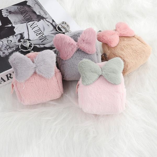 

2020 new ladies wallet creative bow section children students plush small wallet women's1, White