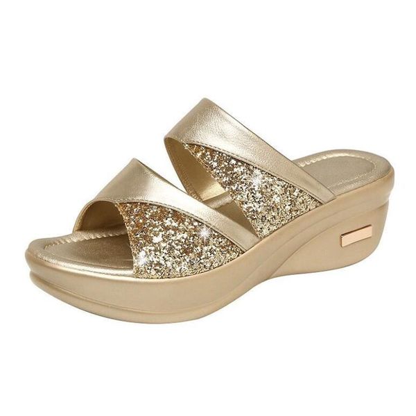 

platform sandals women glitter luxury golden summer shoes for woman party sandals ladies wedges comfortable big size 42/43, Black
