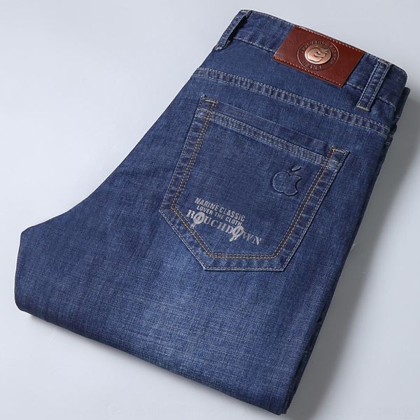 

cvozn men's straight tube loose elastic casual jeansjeans high jeansmiddle aged business men's and waist casual pants large jeans, Blue