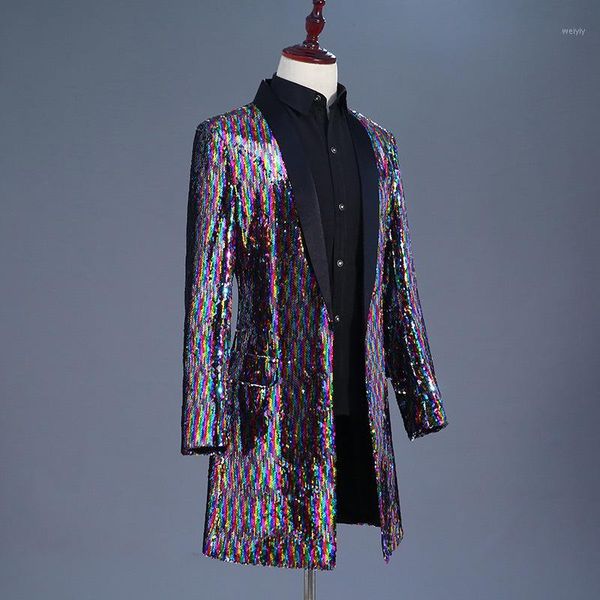 

color changing windbreaker flip colorful sequins long blazer survette homme terno slim masculino blezer masculino1, White;black