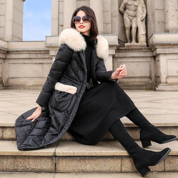 

winter coat women clothes 2020 korean vintage fur collar women's down jacket 90% white duck down coat female jacket zt4227, Black
