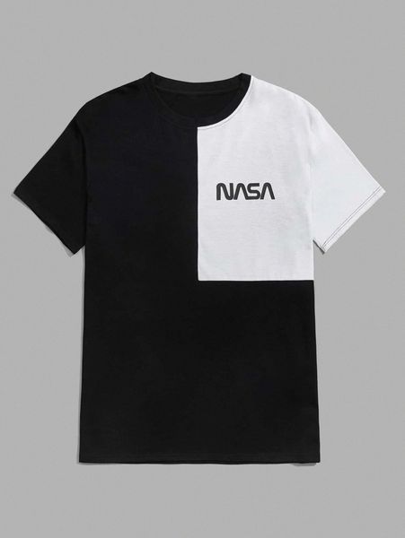 

romwe guys colorblock letter graphic tee t76q#, White;black