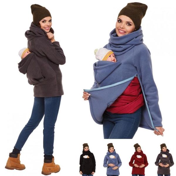 

women's hoodies & sweatshirts women autumn 2021 multifunctional kangaroo hooded ladies nursery bag jacket, Black