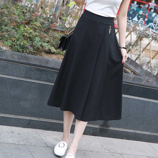 

summer women pure black wide leg loose pants female casual trousers ladies office capris culottes chiffon capris, Black;white