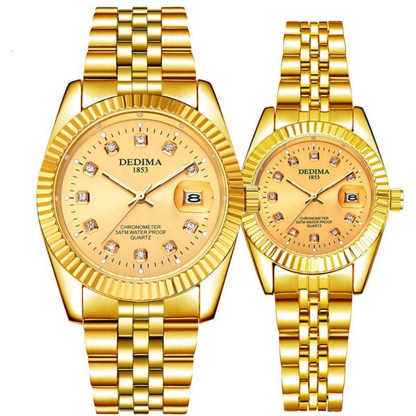 

calendar steel band men's lovers watch waterproof watch high grade diamond inlaid women's luminous watch, Slivery;brown