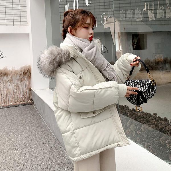 

2020 new warm thick short hooded parka coat fashion office lady winter jacket women sweet short oversize jacket female, Black