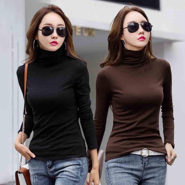 

2pcs/lot t shirt women long sleeve t-shirt girl winter thermal tshirt turtleneck spring autumn clothing tight slim shirts1, White