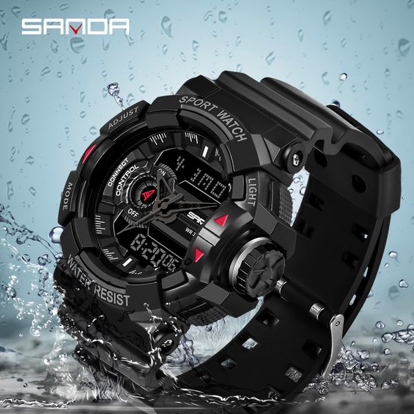 

2019 new sanda military brand luxury waterproof sports fashion quartz clock men's watch relogio masculino, Slivery;black