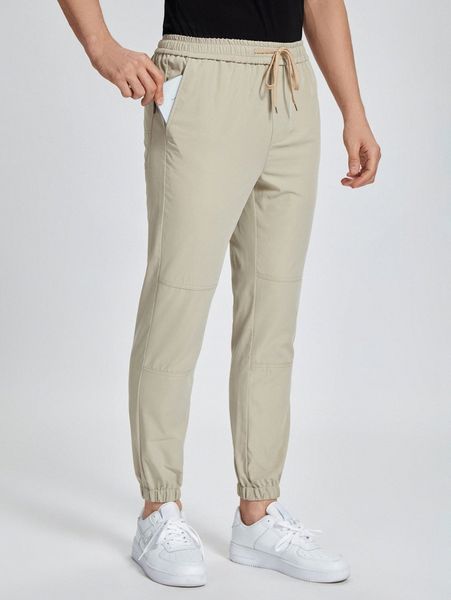 

men drawstring waist tapered pants c703#, Black