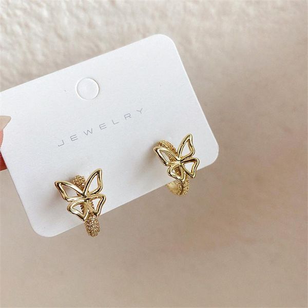 

fashion butterfly hoop earrings for women gold color circle ear rings small hoops korean earring butterfly jewelry, Golden;silver