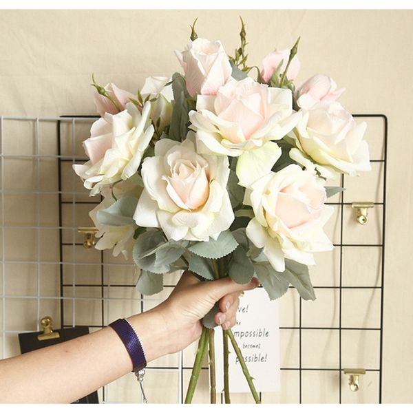 

big artificial silk rose flowers fake flowers long branch 3 heads wedding home decoration wall backdrop accessories f wmtszr