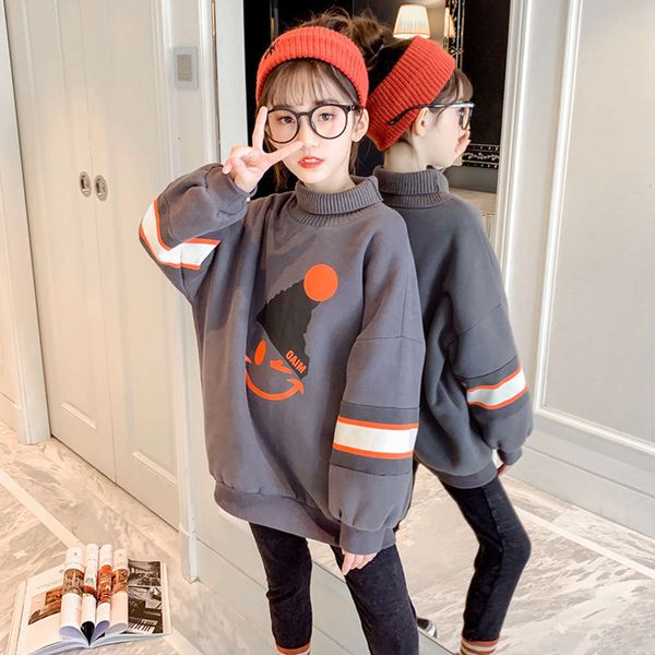 

high half girls' collar warm thickened sweater 2020 winter children's new striped cartoon print pullover 5v2q, Black