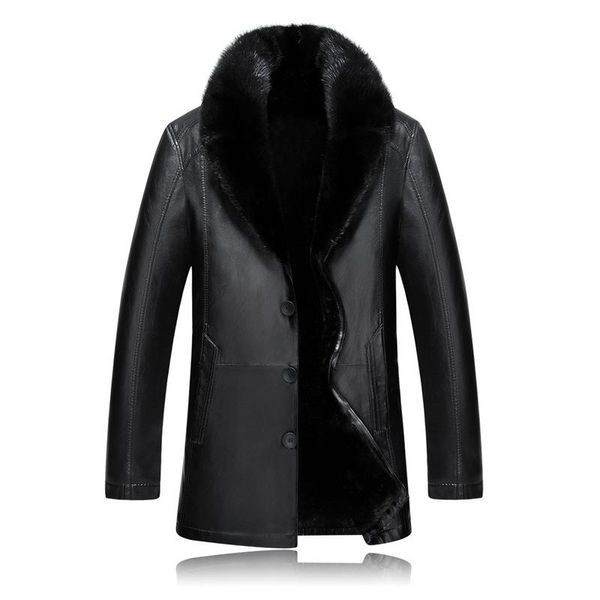 

men's leather collar leather jacket for men's fur one 2020 winter imitation fur thick jacket more size m-4xl, Black