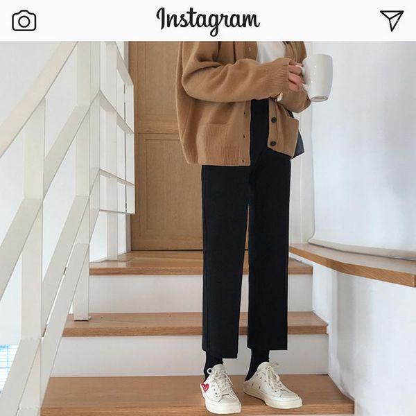 

suit directly cuffless trousers woman 2019 high waist wide leg pants woman joker nine part leisure time pants cec overalls1, Black