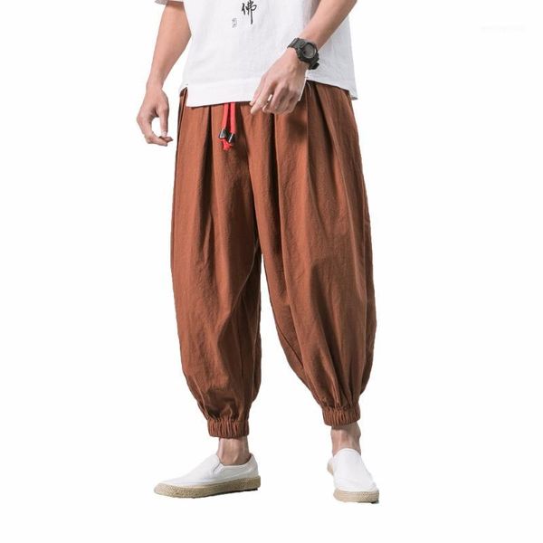 

brand men linen harem pants 2018 men jogger pants man cotton loose trousers male chinese traditional harajuku pantalon homme 5xl1, Black