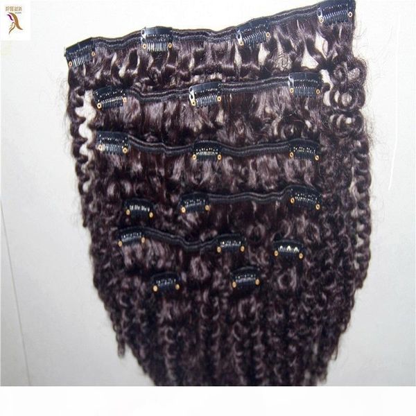 

dark brown brazilian curly clip in hair extensions kinky curly human hair extensions clips in 10-24 inch l hair weft extensions, Black