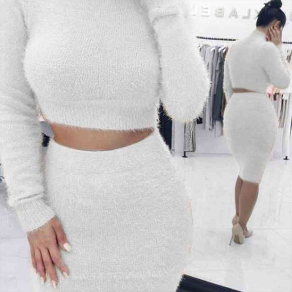 

winter soft warm knitted turtleneck 2 pieces set casual full sleeve sweater skirt female sweater suits set two piece women, White