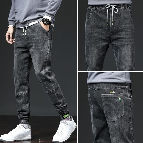 

korean jeans 2020 new corset harem casual with drawstring show thin personality long pants men's trend, Blue