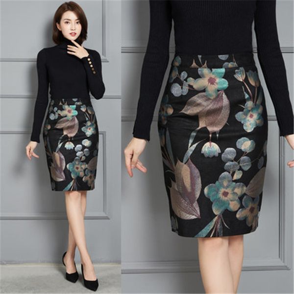 

2021 new fashion genuine real sheep leather skirt k17, Black