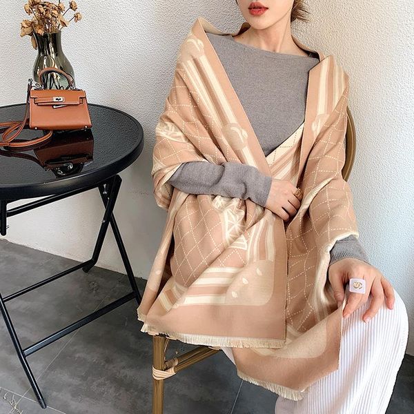 

scarves 2021 fashion women winter cashmere scarf coat warm thick blanket femme high stree shawl outdorr neck cape big size, Blue;gray