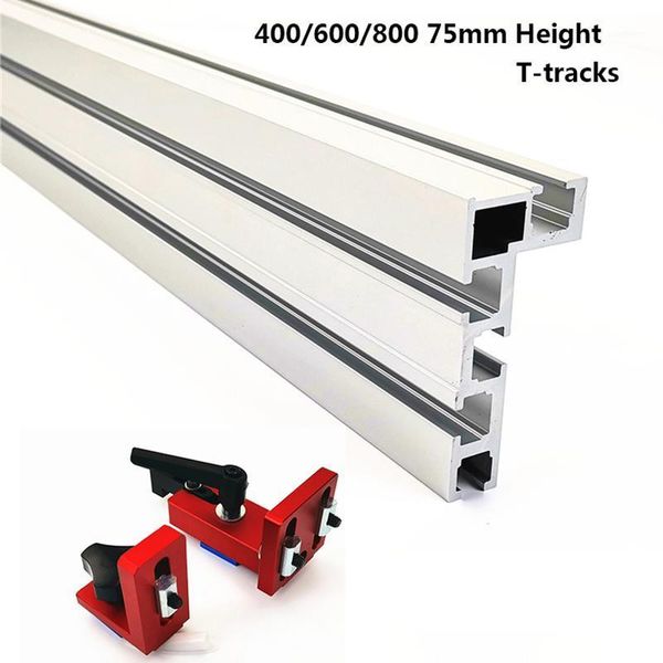 

400/600/800mm aluminium profile fence 75mm height with t-tracks and sliding brackets miter gauge fence connector for woodworking1
