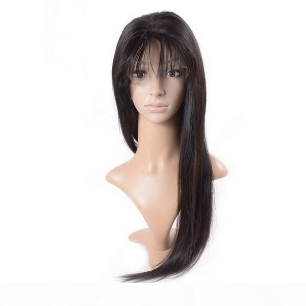 

2018 100% unprocessed virgin remy human hair bangs natural straight natural looking natural color full lace wig for women, Black;brown