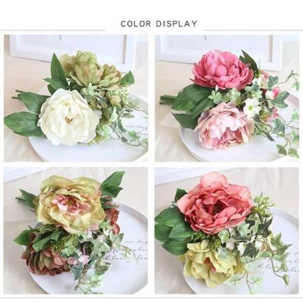 

vintage silk flower european bouquet artificial flowers fall vivid peony fake leaf wedding home party garden room decoration