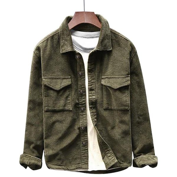 

2020 retro corduroy shirt men's long sleeve shirt pocket casual slim fit, White;black