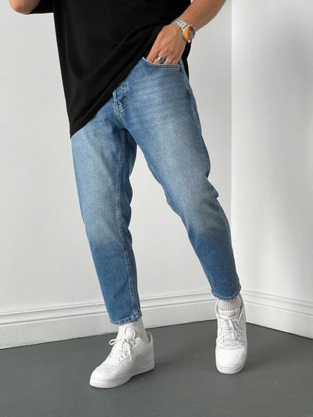 

men light wash slant pocket carrot jeans r4y7#, Blue