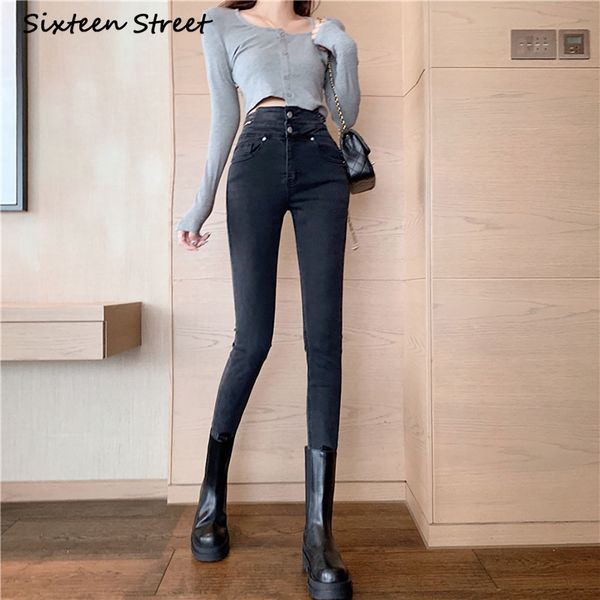 

autumn 2020 new high waist slim pencil pants black denim female trousers ladies aesthetic button korean clothing fashion y2k y1214, Blue
