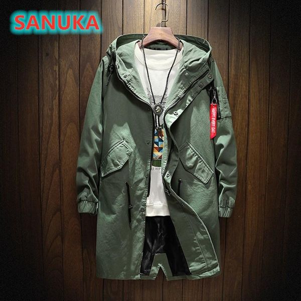 

trench coat men jas mannen katoen herfst lente zwart hip hop japanse jassen streetwear mannen hooded army green casual jassen, Tan;black